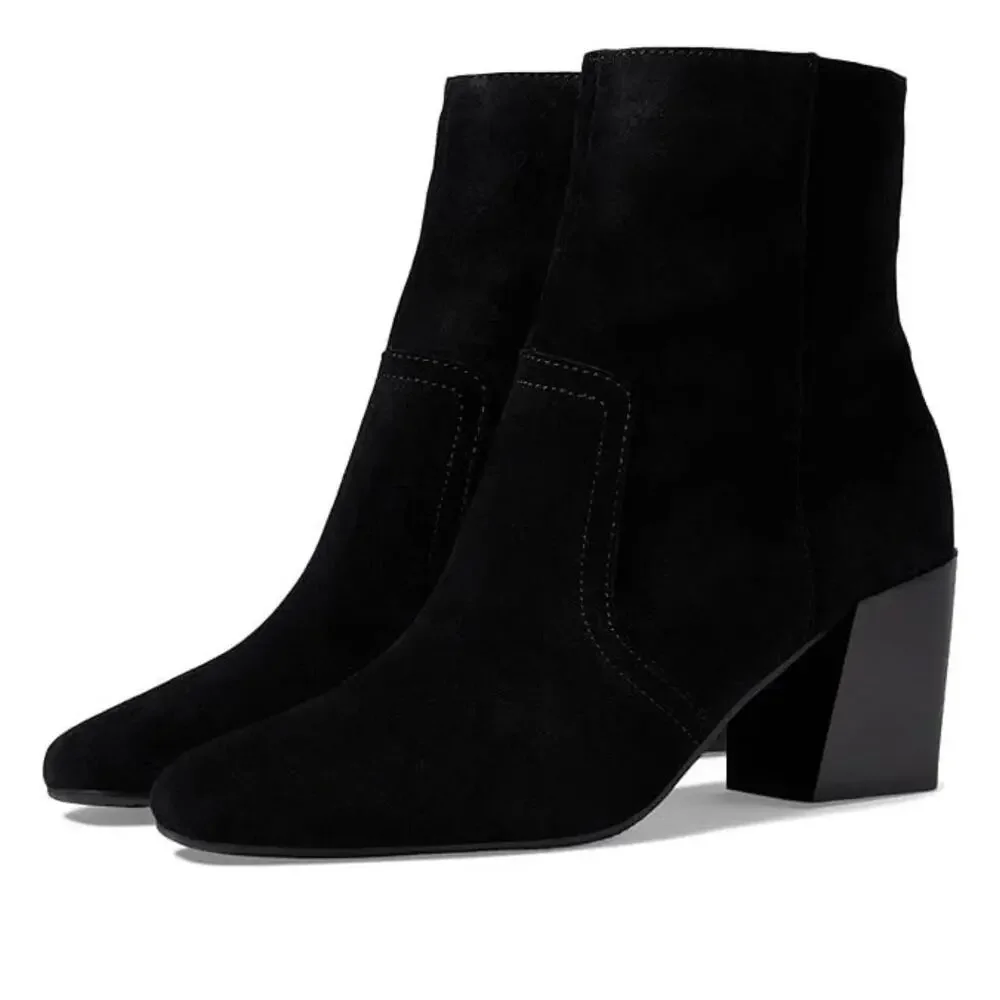 Blondo Sadie Boots Womens 7 Black Suede Waterproof Block Heel Ankle Bootie RG168